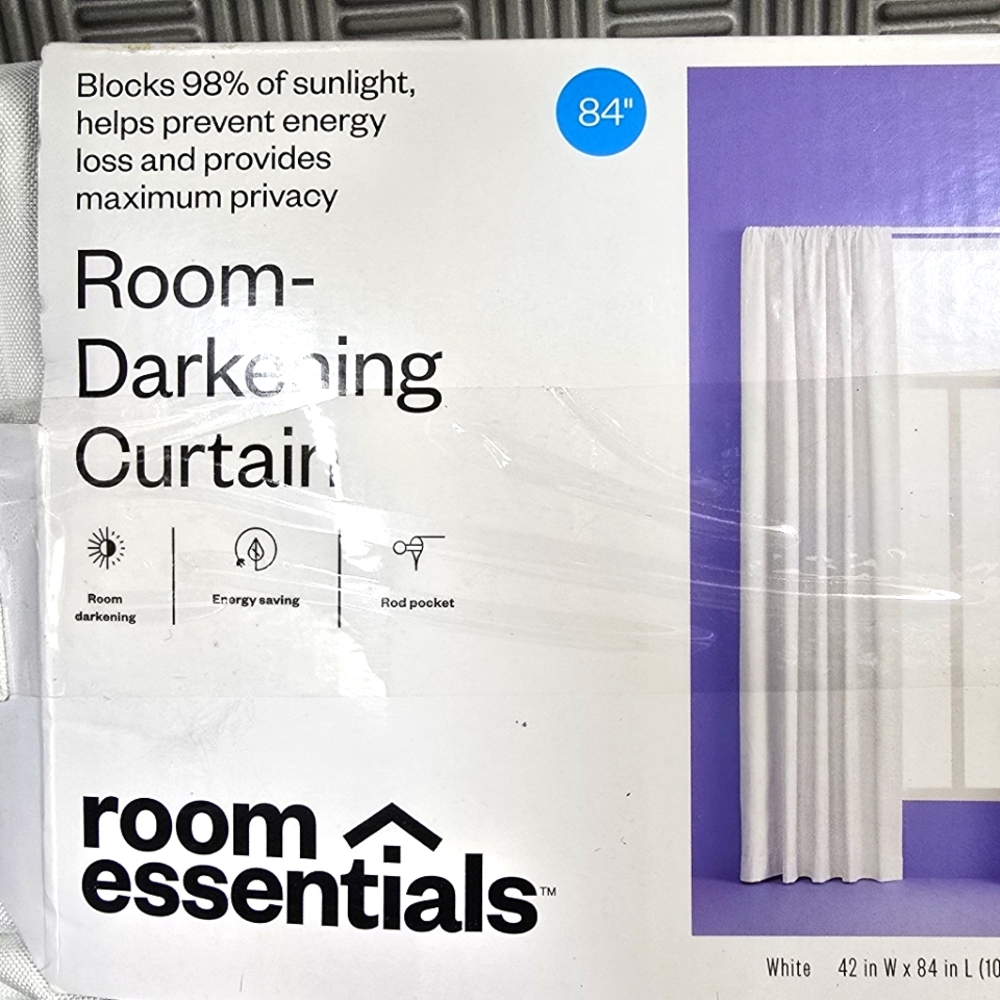 Room Essentials White Room Darkening Curtain 84 inch New Damaged Packaging